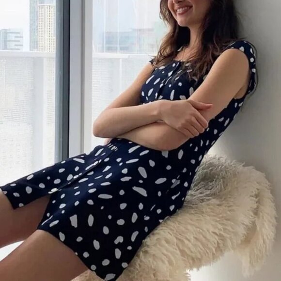 Aritzia Wilfred Capulet Button Front Bustier Mini Dress Navy White Size XS - Picture 1 of 8